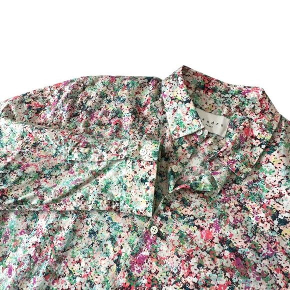 Sandro Mens Ballard Multicolor Floral Crisp Poplin Button Front Dress Shirt, M - Picture 1 of 9